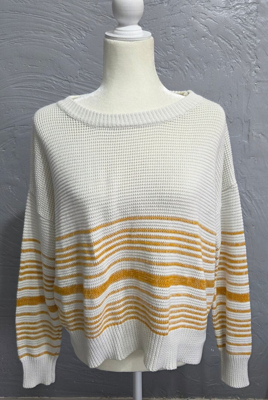Hem & Thread White Yellow Knit Sweater Woman's Size Medium